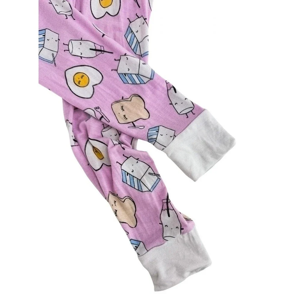 Little Sleepies 3T Pink Breakfast Set Pink Breakfast Food Print Lunaluxe